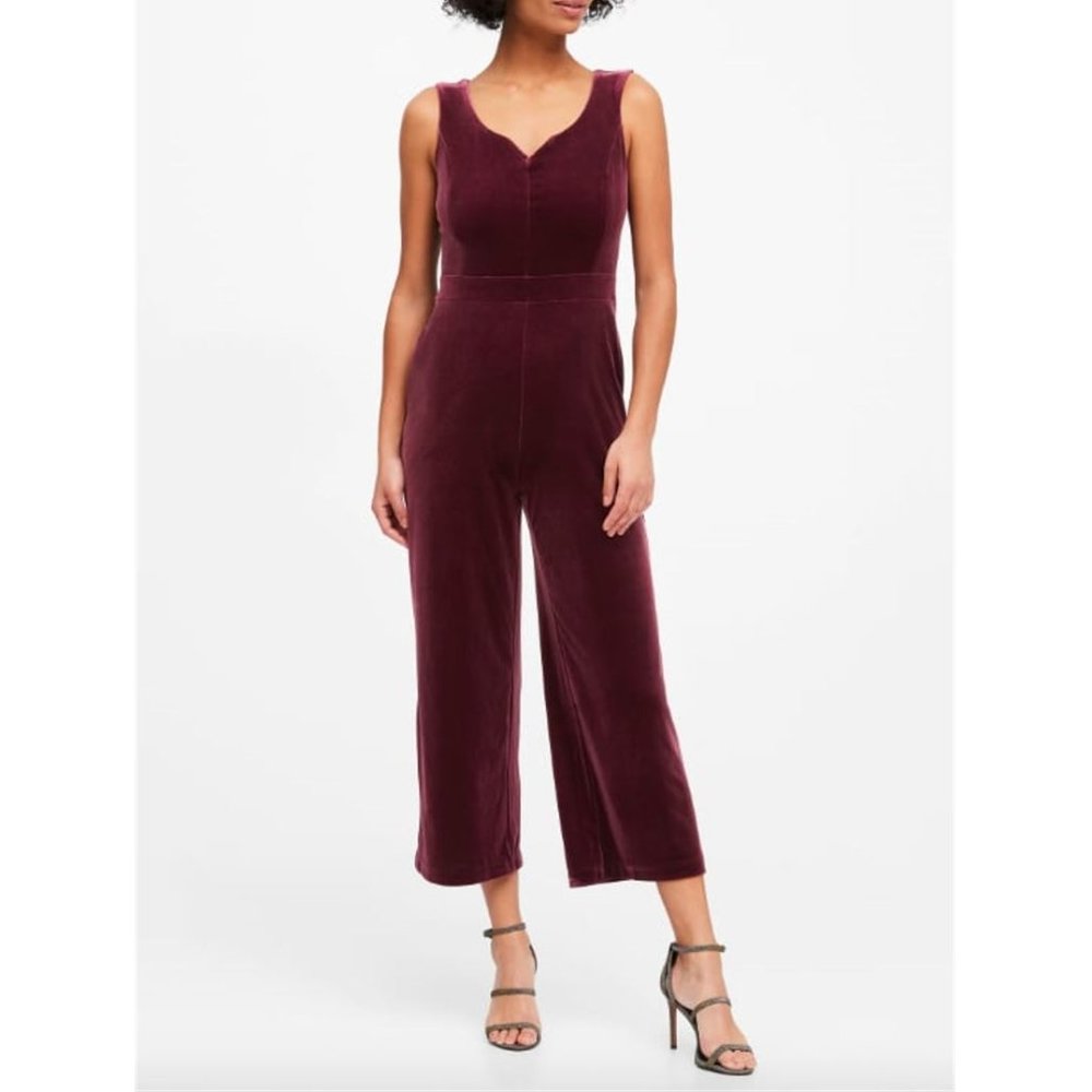 Purple Velvet Sweetheart Scoop-Neck Jumpsuit sz20 Banana Republic $149